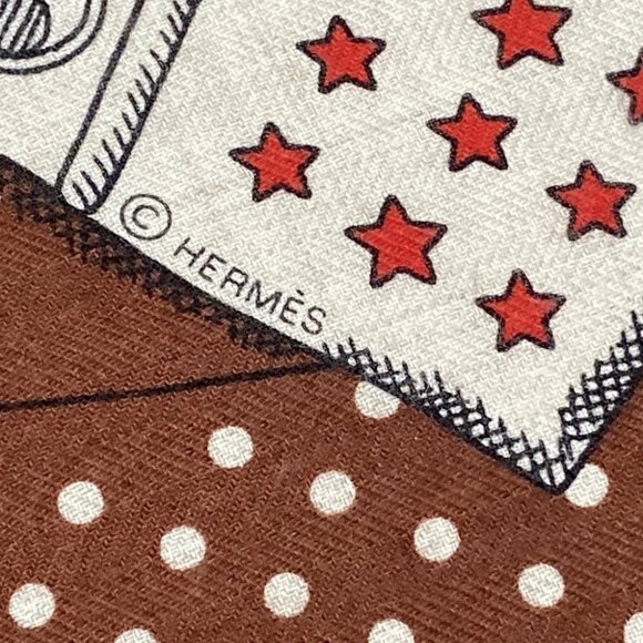 HERMES Carre Geant, Carres 140 - Dark Brown Cream Multi Cashmere Silk Scarf - Picture 2 of 7